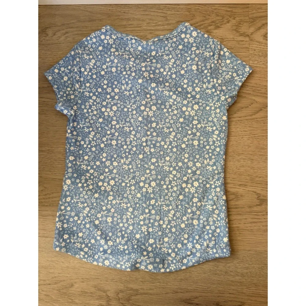 Abercrombie Kids Henley Shirt Blue Floral Ribbed Short Sleeve Girls Size 11/12
